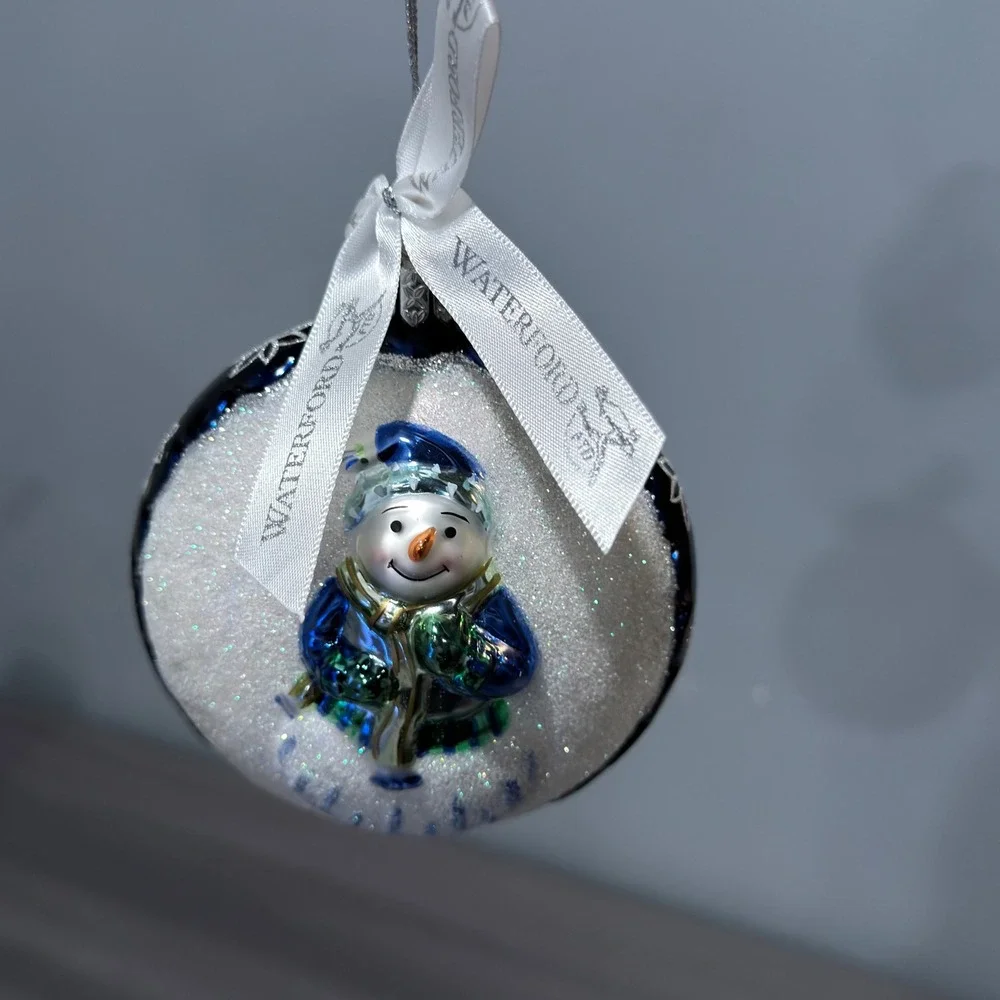 Waterford Holiday Heirlooms Snowman Glass‎ Ornament Cobalt Blue Silver Glitter